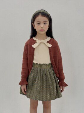 100% Cotton Knit Cardigan Scalloped Neck Ruffle - Rust - Multiple Sizes
